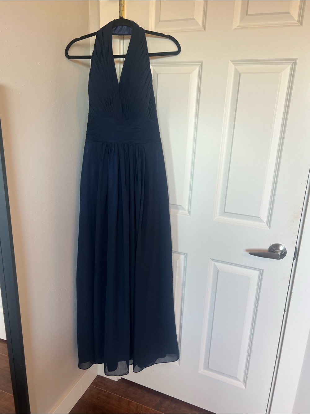 Classic Navy Halter Chiffon Maxi Dress